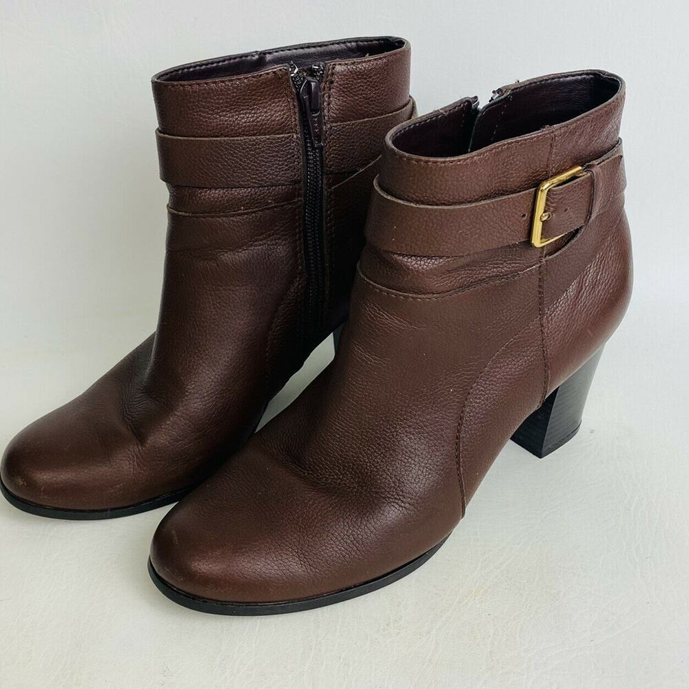 Cole Haan Ankle Boots Rhinecliff Grand Leather Bootie Brown Side Zip Sz 7B‎